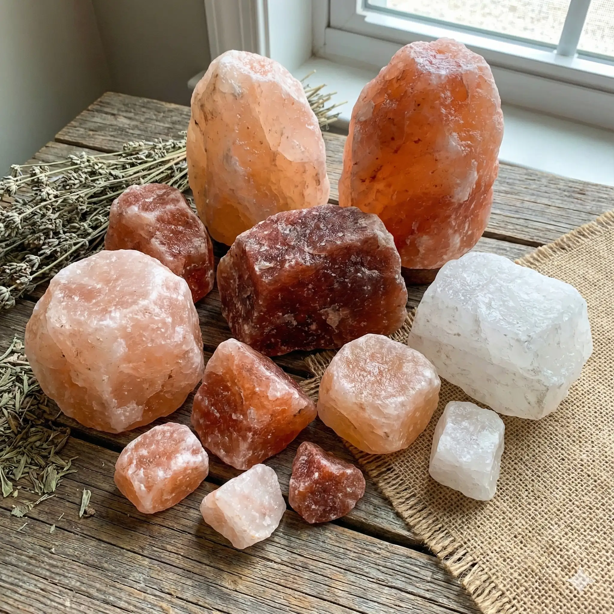 Rock salt stones in various colors
